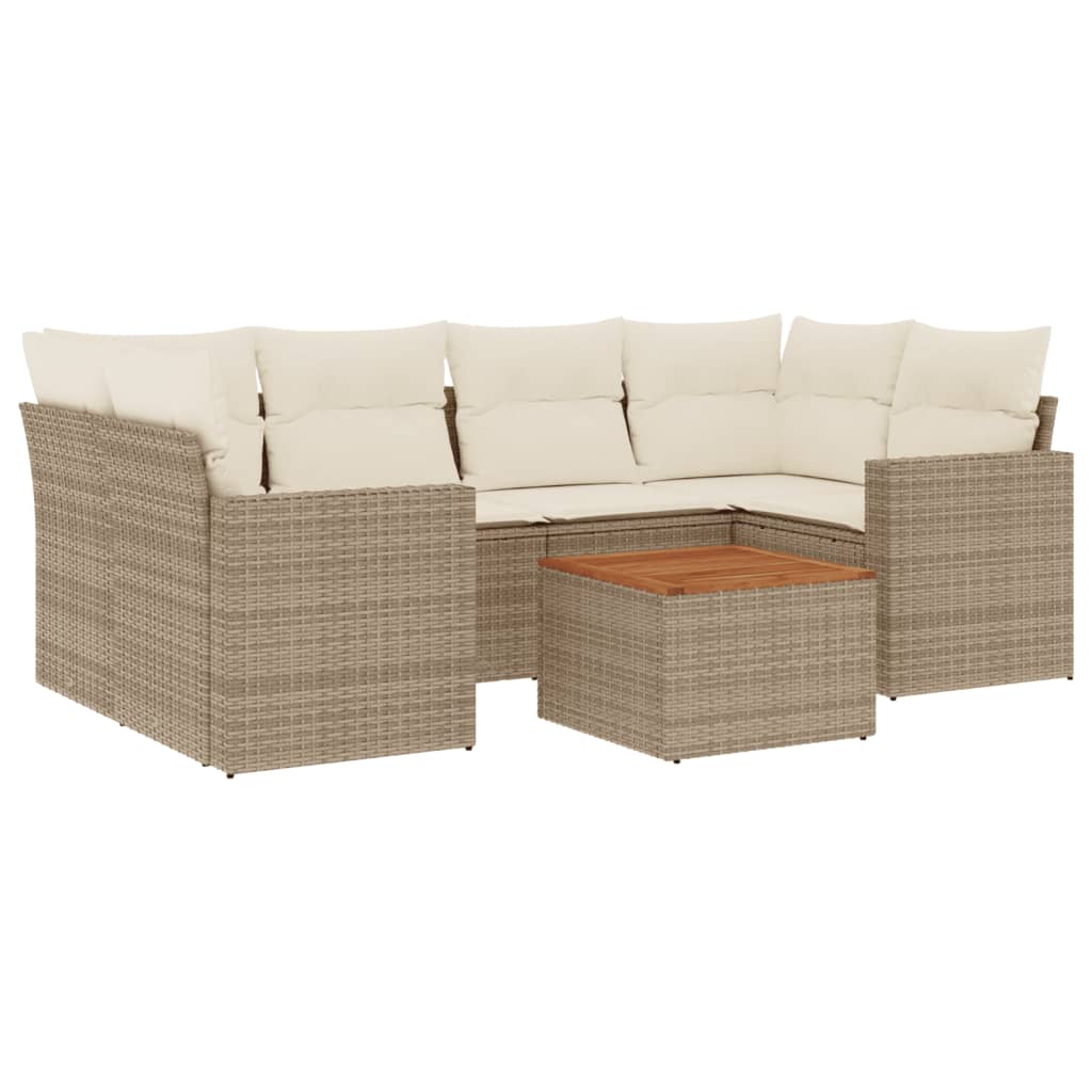 Set Divani da Giardino 7 pz con Cuscini Beige in Polyrattan 3224021