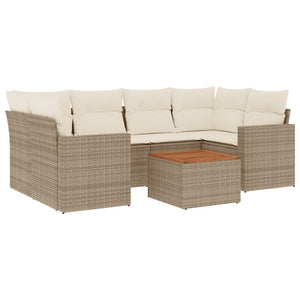 Set Divani da Giardino 7 pz con Cuscini Beige in Polyrattan 3224021