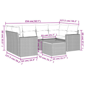 Set Divani da Giardino 7 pz con Cuscini Beige in Polyrattan 3224021