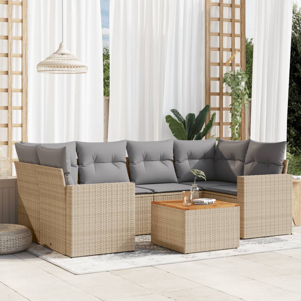 Set Divani da Giardino 7 pz con Cuscini Beige in Polyrattancod mxl 112541