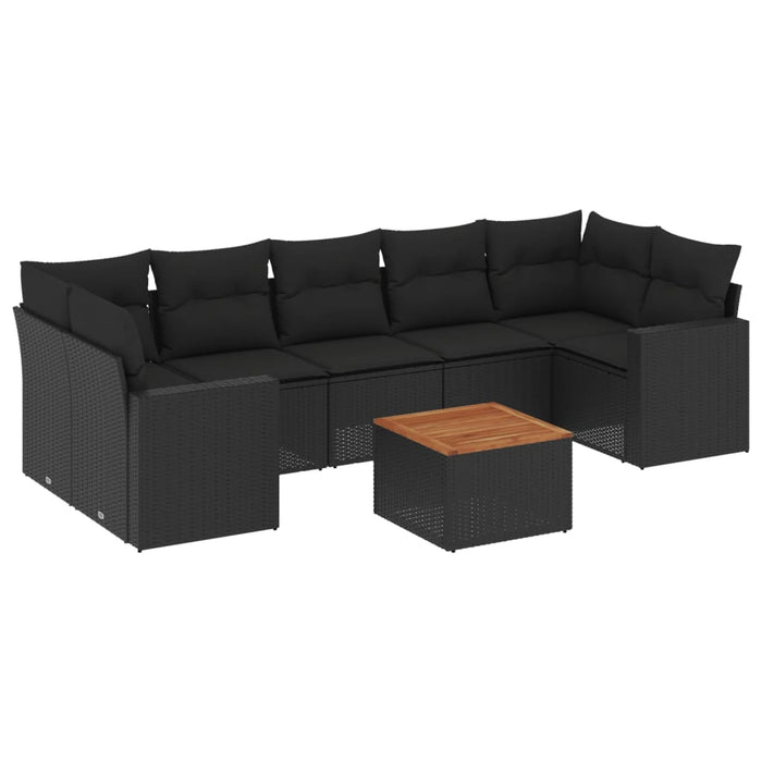 Set Divani da Giardino con Cuscini 8 pz Nero in Polyrattan 3224032