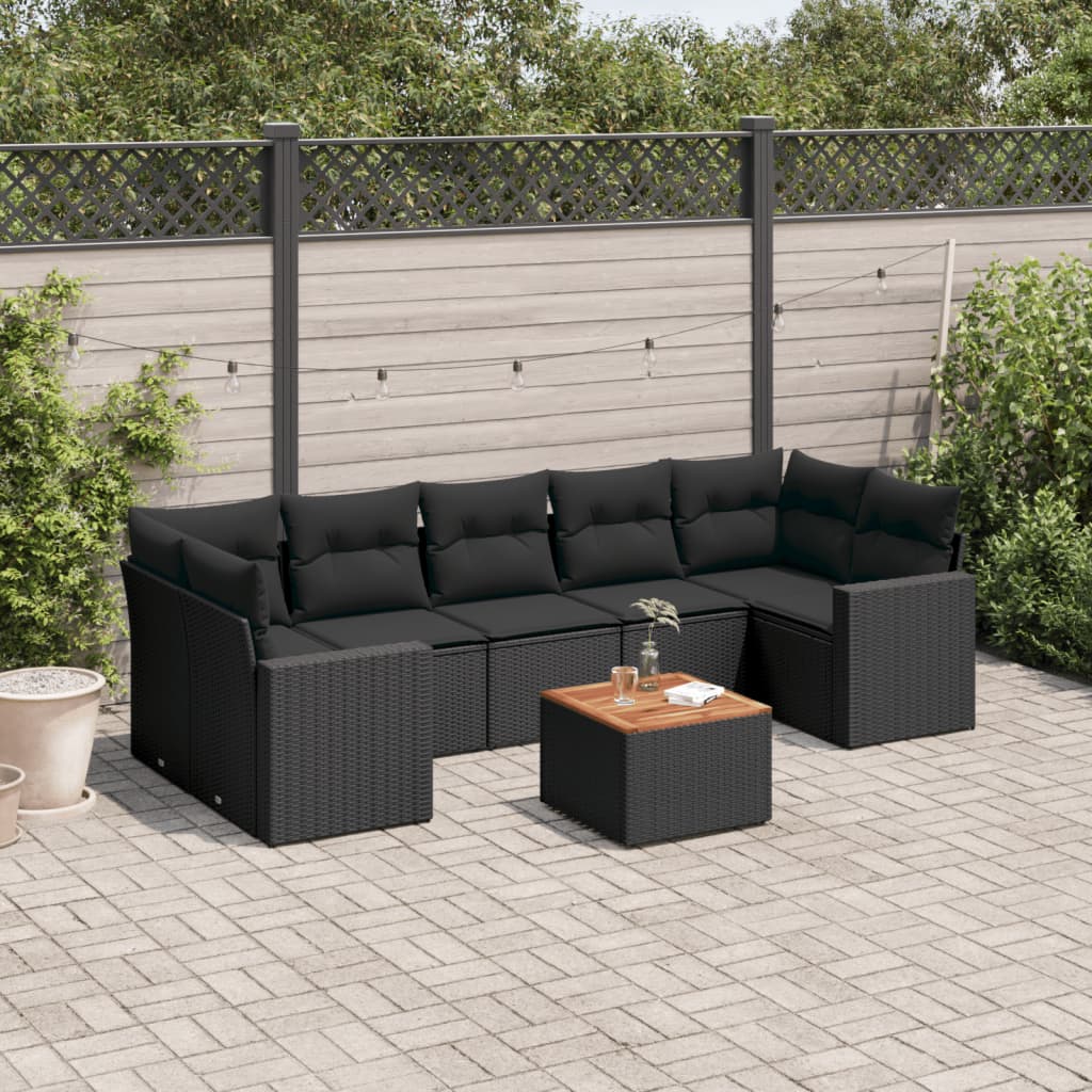 Set Divani da Giardino con Cuscini 8 pz Nero in Polyrattan 3224032