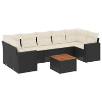 Set Divani da Giardino con Cuscini 8 pz Nero in Polyrattan 3224033