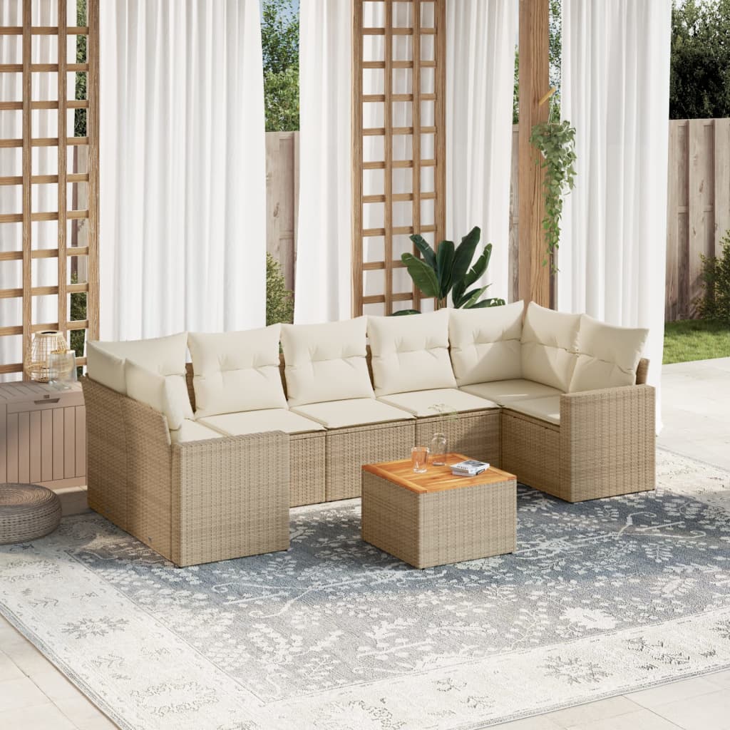 Set Divano da Giardino 8 pz con Cuscini Beige in Polyrattan 3224035