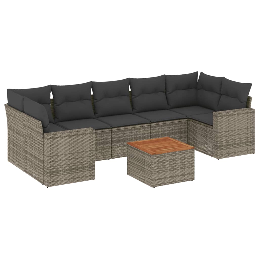 Set Divano da Giardino 8 pz con Cuscini Grigio in Polyrattan 3224037