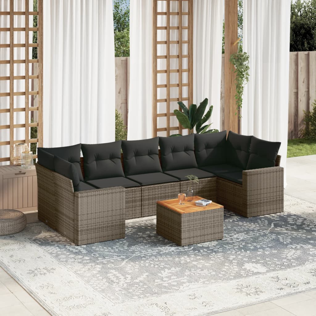 Set Divano da Giardino 8 pz con Cuscini Grigio in Polyrattan 3224037