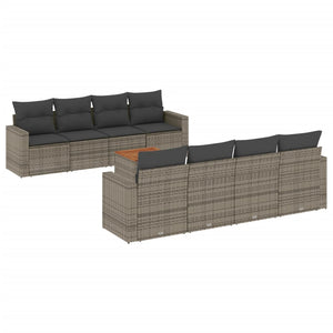 Set Divano da Giardino 9 pz con Cuscini Grigio in Polyrattan 3224044