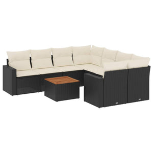 Set Divani da Giardino 9 pz con Cuscini Nero in Polyrattan 3224047