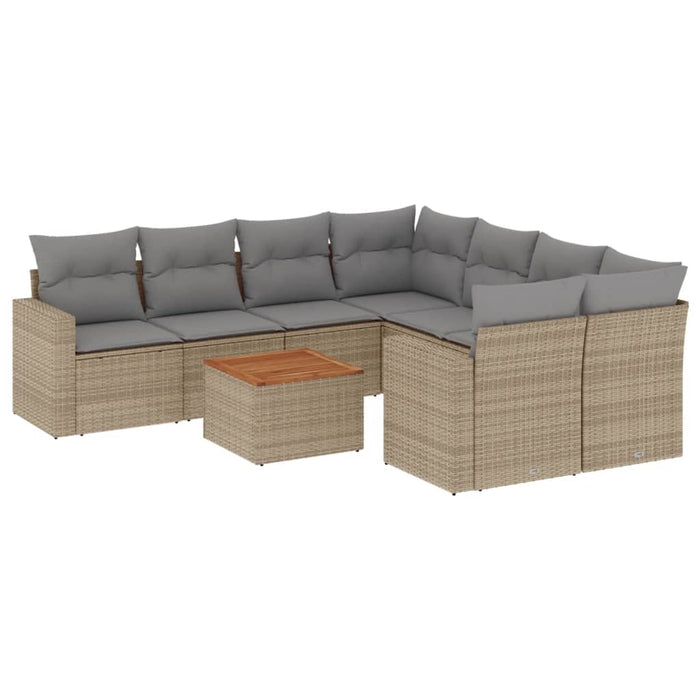 Set Divano da Giardino 9 pz con Cuscini Beige in Polyrattan 3224050