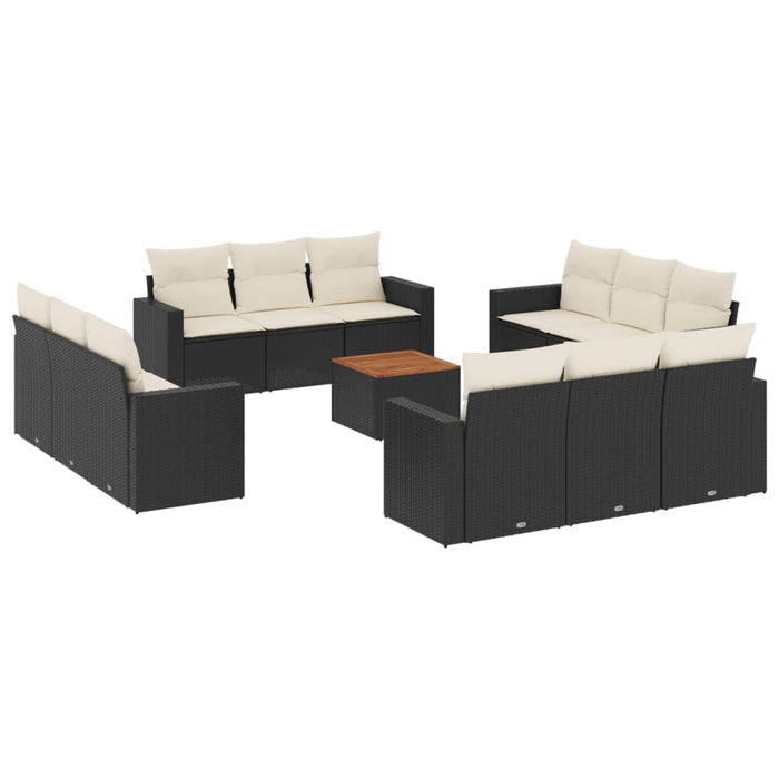 Set Divani da Giardino 13pz con Cuscini Nero in Polyrattan 3224054