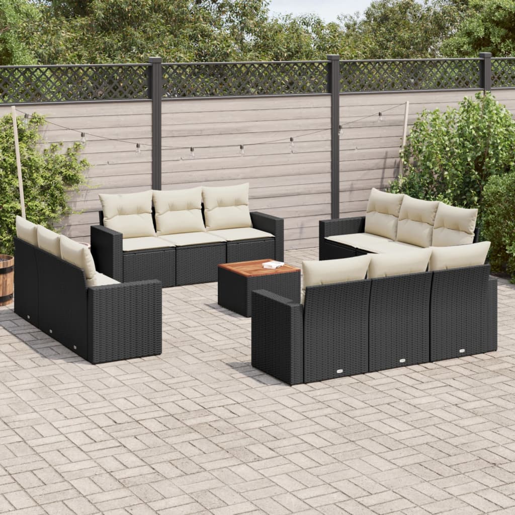 Set Divani da Giardino 13pz con Cuscini Nero in Polyrattan 3224054