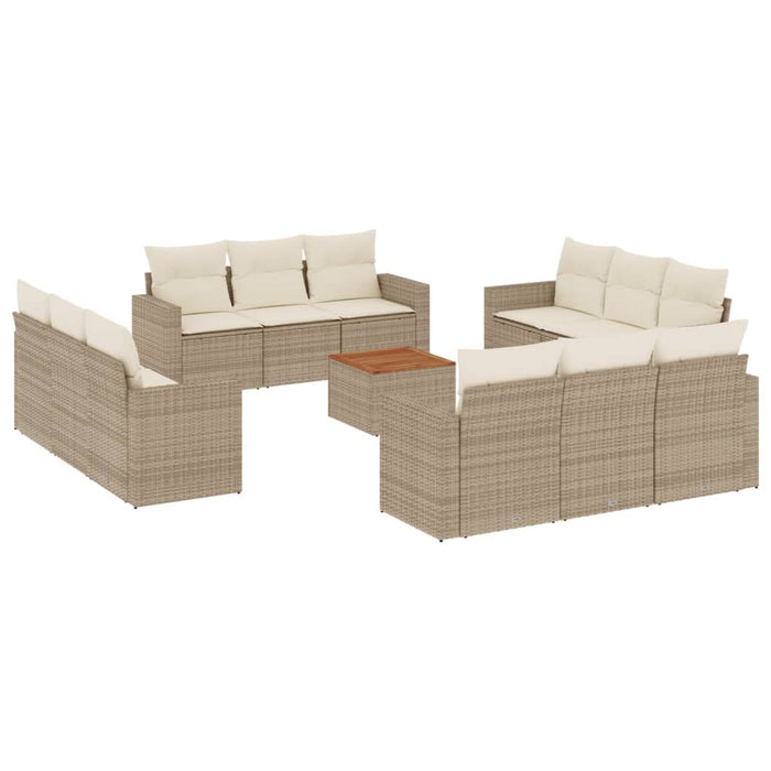 Set Divano da Giardino 13 pz con Cuscini Beige in Polyrattan 3224056