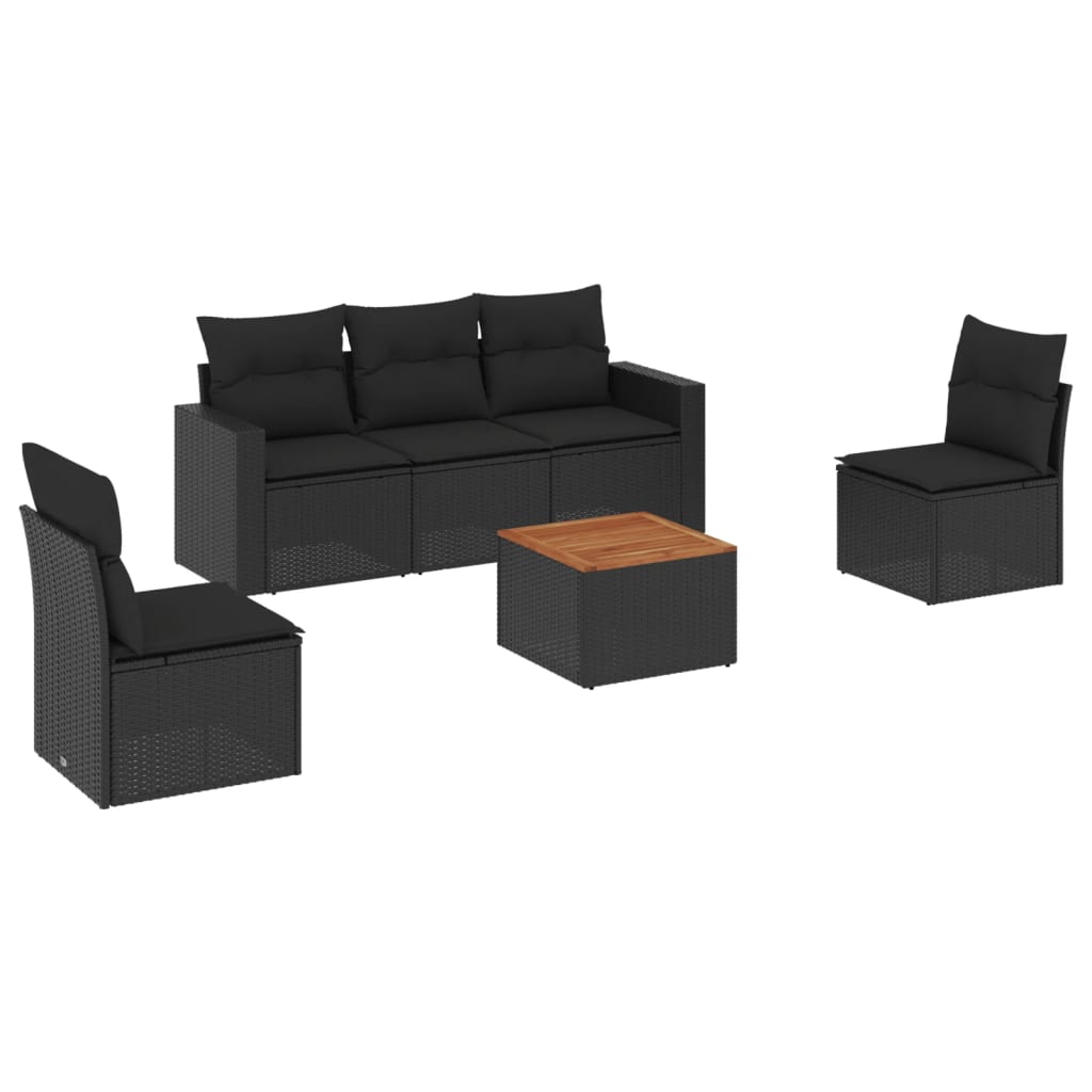 Set Divano da Giardino 6 pz con Cuscini Nero in Polyrattancod mxl 111644