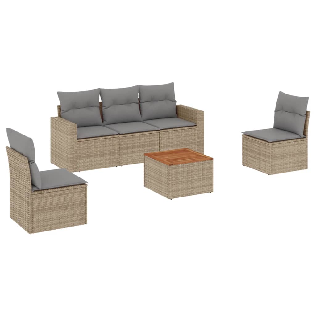 Set Divano da Giardino 6 pz con Cuscini Beige in Polyrattan 3224064