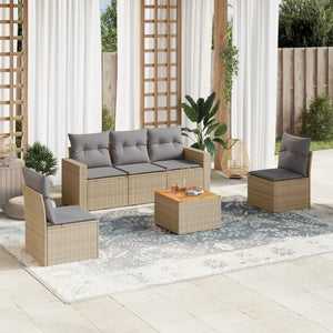 Set Divano da Giardino 6 pz con Cuscini Beige in Polyrattan 3224064