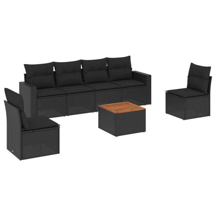 Set Divani da Giardino con Cuscini 7pz Nero Polyrattan 3224067