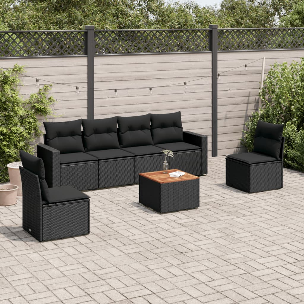 Set Divani da Giardino con Cuscini 7pz Nero Polyrattan 3224067