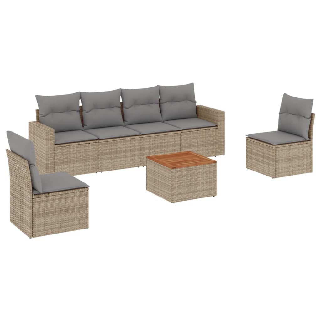 Set Divani da Giardino 7 pz con Cuscini Beige in Polyrattan 3224071