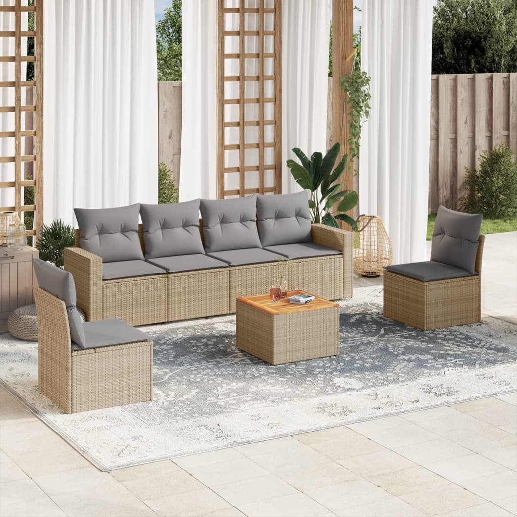 Set Divani da Giardino 7 pz con Cuscini Beige in Polyrattan 3224071