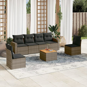 Set Divani da Giardino 7 pz con Cuscini Grigio in Polyrattan 3224072