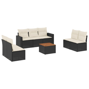 Set Divani da Giardino con Cuscini 8 pz Nero in Polyrattan 3224075