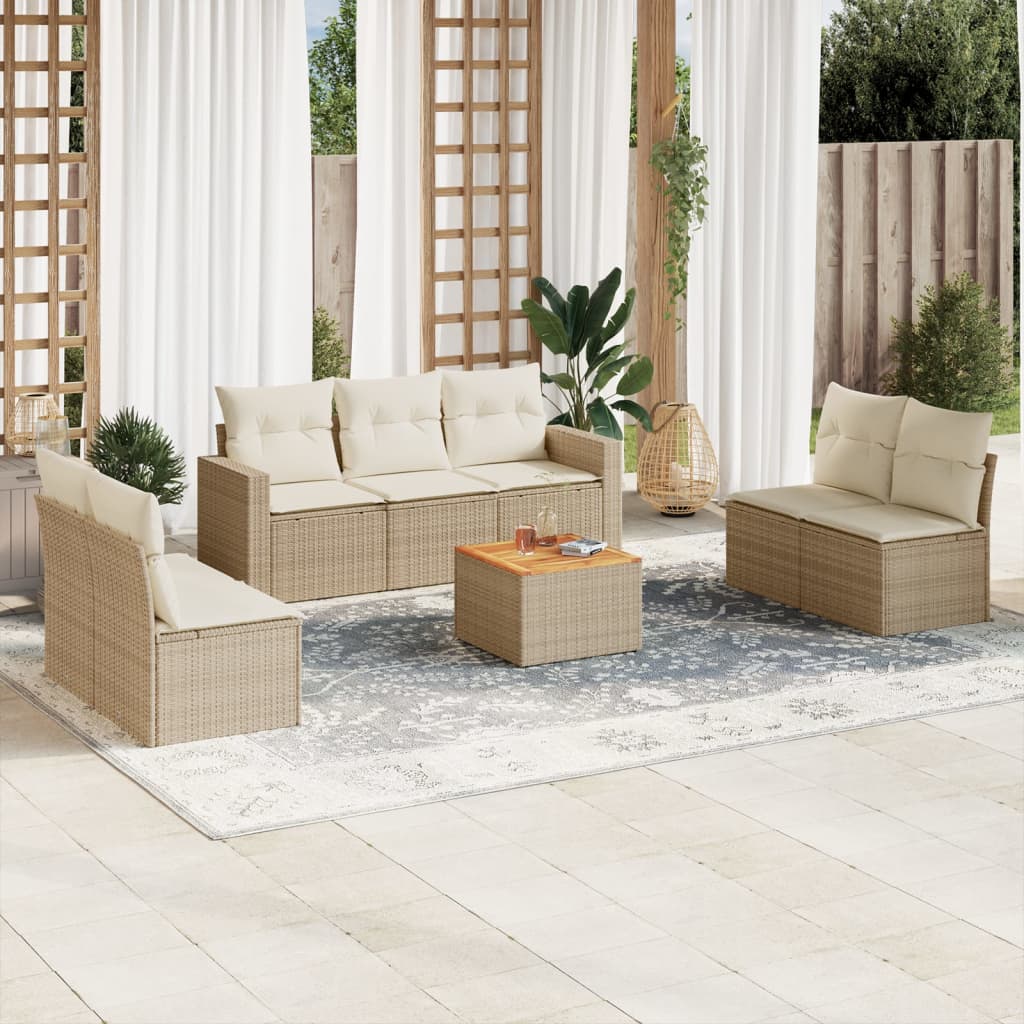 Set Divano da Giardino 8 pz con Cuscini Beige in Polyrattancod mxl 89396