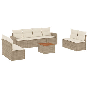 Set Divano da Giardino 9 pz con Cuscini Beige in Polyrattan 3224084