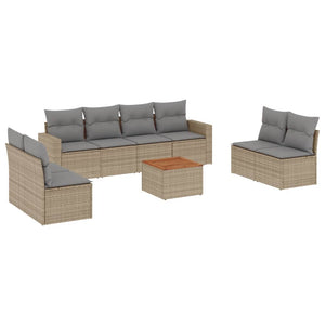 Set Divano da Giardino 9 pz con Cuscini Beige in Polyrattan 3224085