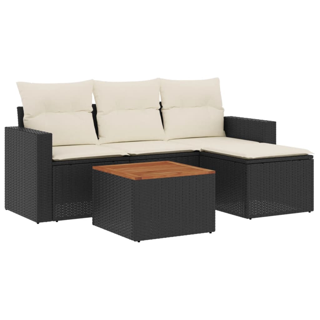 Set Divani da Giardino 5 pz con Cuscini in Polyrattan Nero 3224089