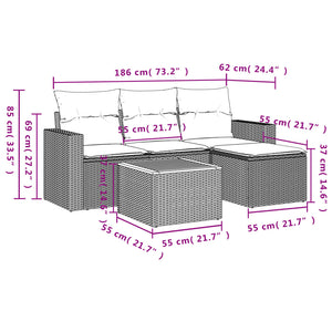 Set Divani da Giardino 5 pz con Cuscini in Polyrattan Nero 3224089