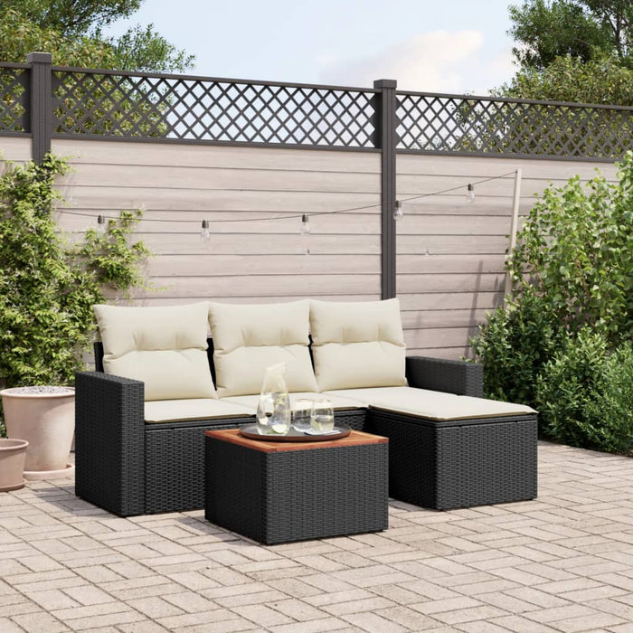 Set Divani da Giardino 5 pz con Cuscini in Polyrattan Nero 3224089