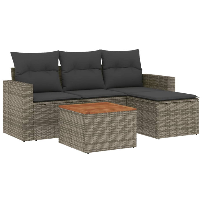 Set Divano da Giardino 5 pz con Cuscini Grigio in Polyrattan 3224093