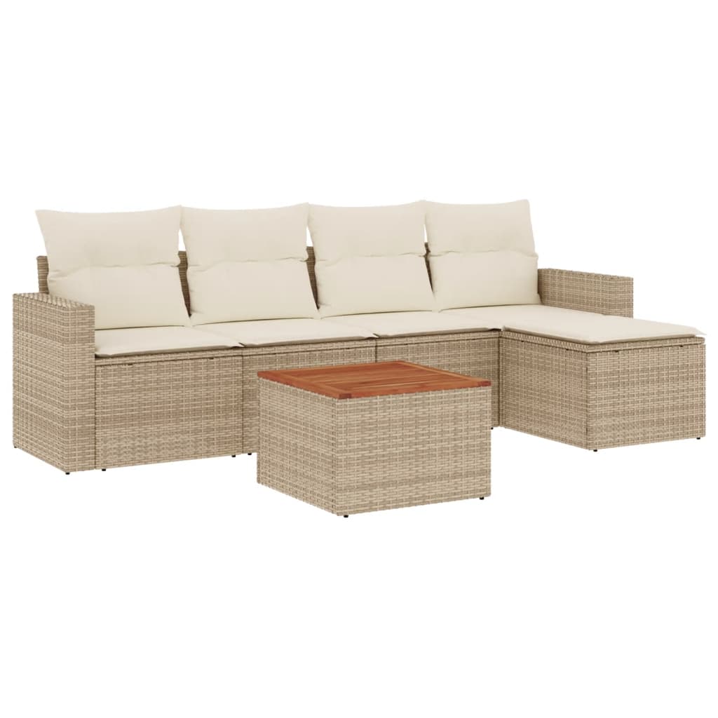 Set Divano da Giardino 6 pz con Cuscini Beige in Polyrattan 3224098