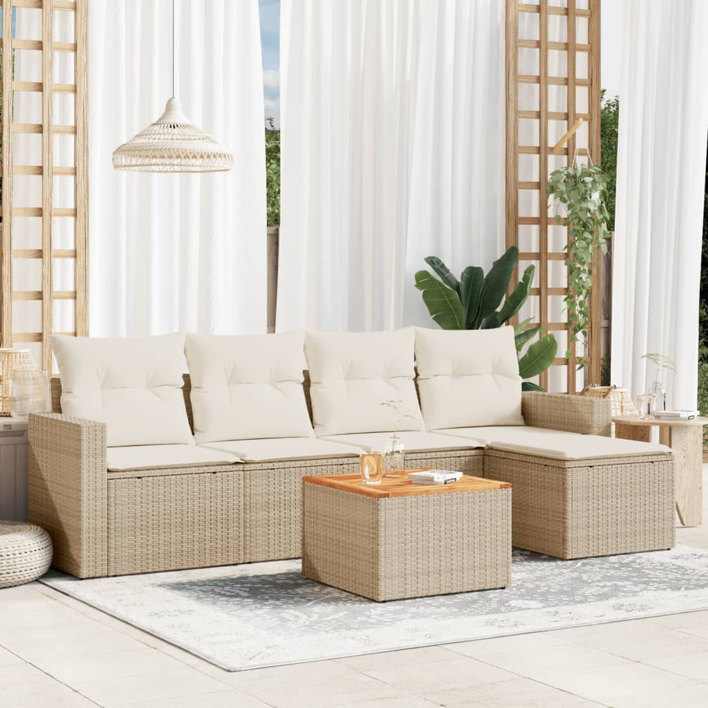 Set Divano da Giardino 6 pz con Cuscini Beige in Polyrattan 3224098