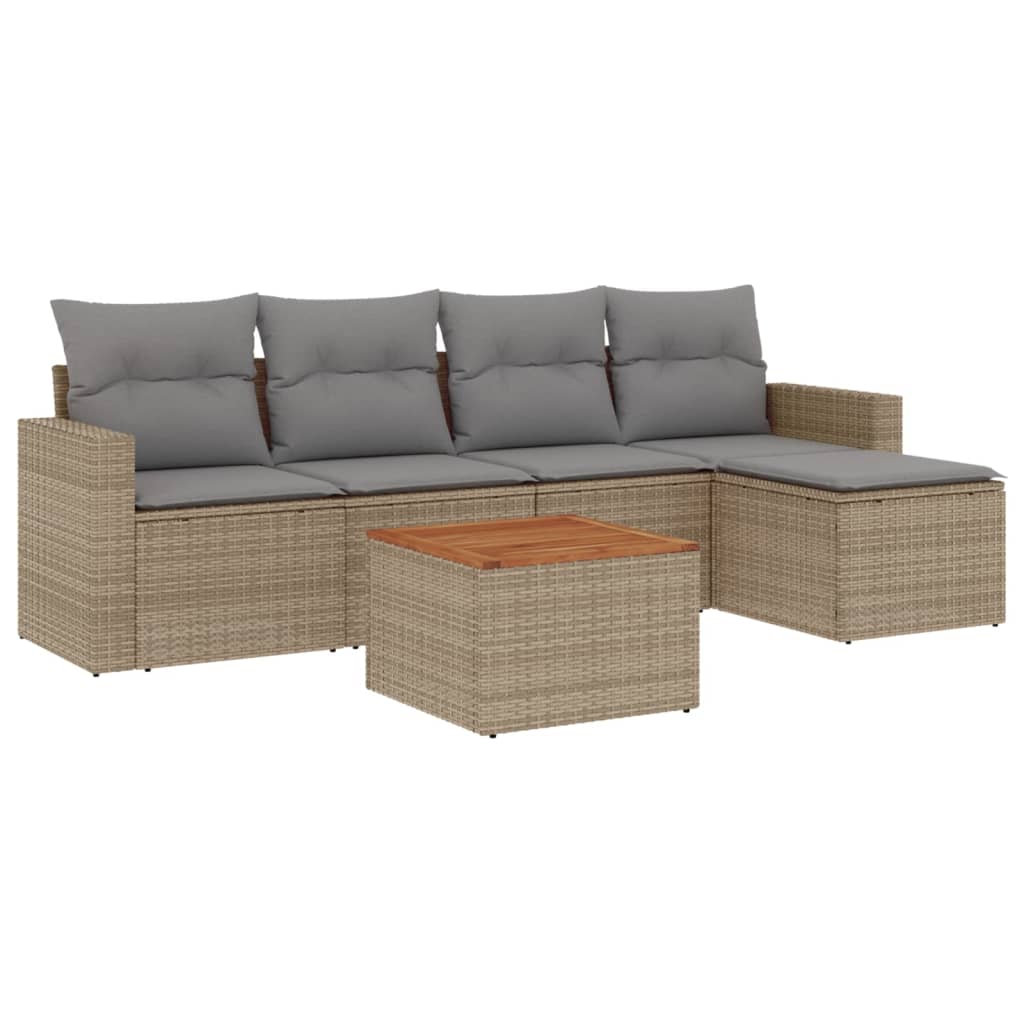 Set Divano da Giardino 6 pz con Cuscini Beige in Polyrattan 3224099