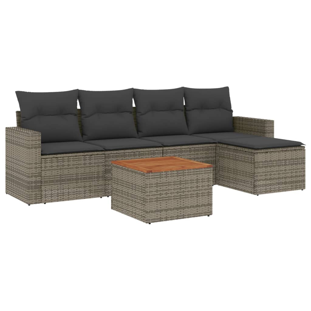 Set Divano da Giardino 6 pz con Cuscini Grigio in Polyrattan 3224100