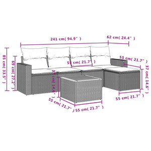 Set Divano da Giardino 6 pz con Cuscini Grigio in Polyrattan 3224100