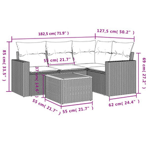 Set Divano da Giardino 5 pz con Cuscini Grigio in Polyrattan 3224107