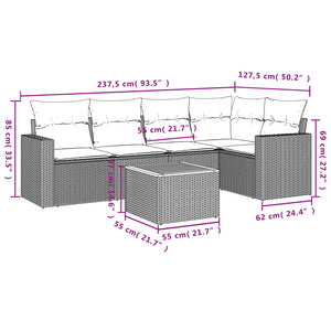 Set Divano da Giardino 6 pz con Cuscini Nero in Polyrattancod mxl 113485