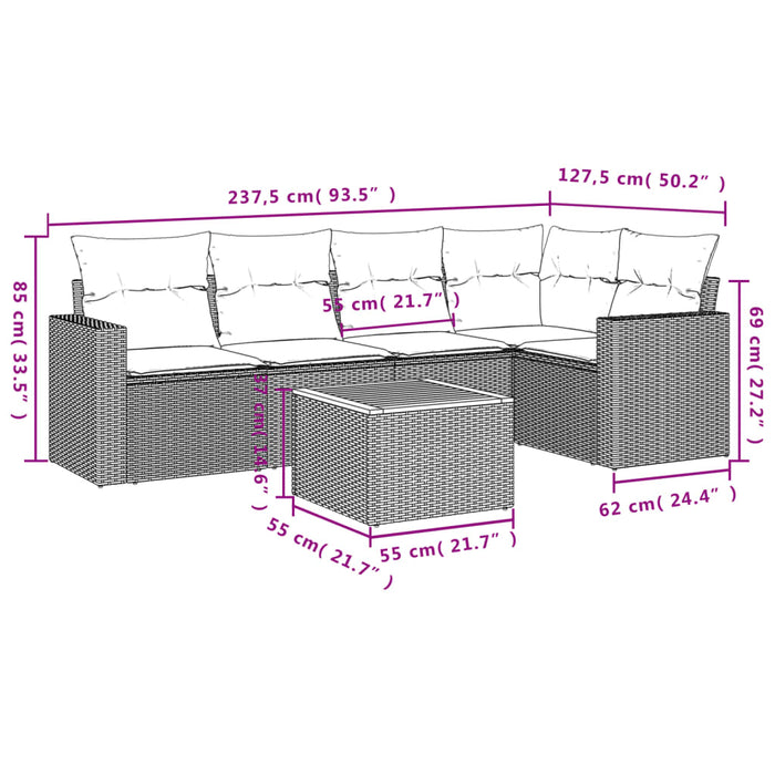 Set Divano da Giardino 6 pz con Cuscini Beige in Polyrattancod mxl 87655