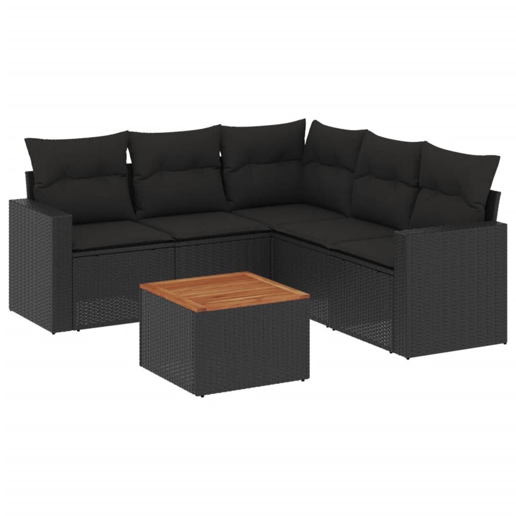 Set Divano da Giardino 6 pz con Cuscini Nero in Polyrattan 3224116