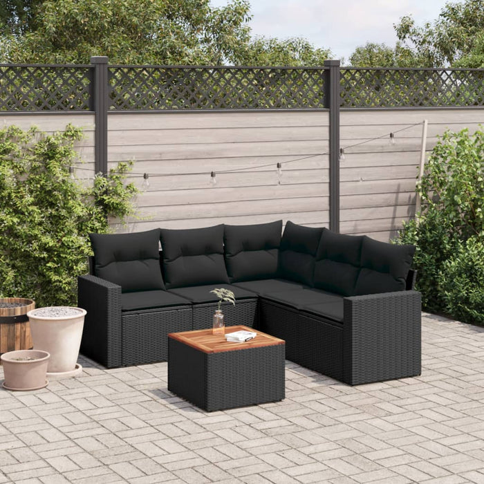 Set Divano da Giardino 6 pz con Cuscini Nero in Polyrattan 3224116