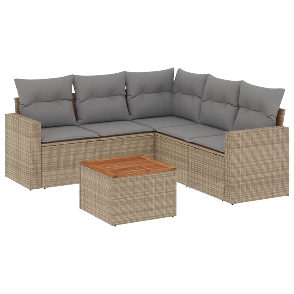 Set Divano da Giardino 6 pz con Cuscini Beige in Polyrattan 3224120