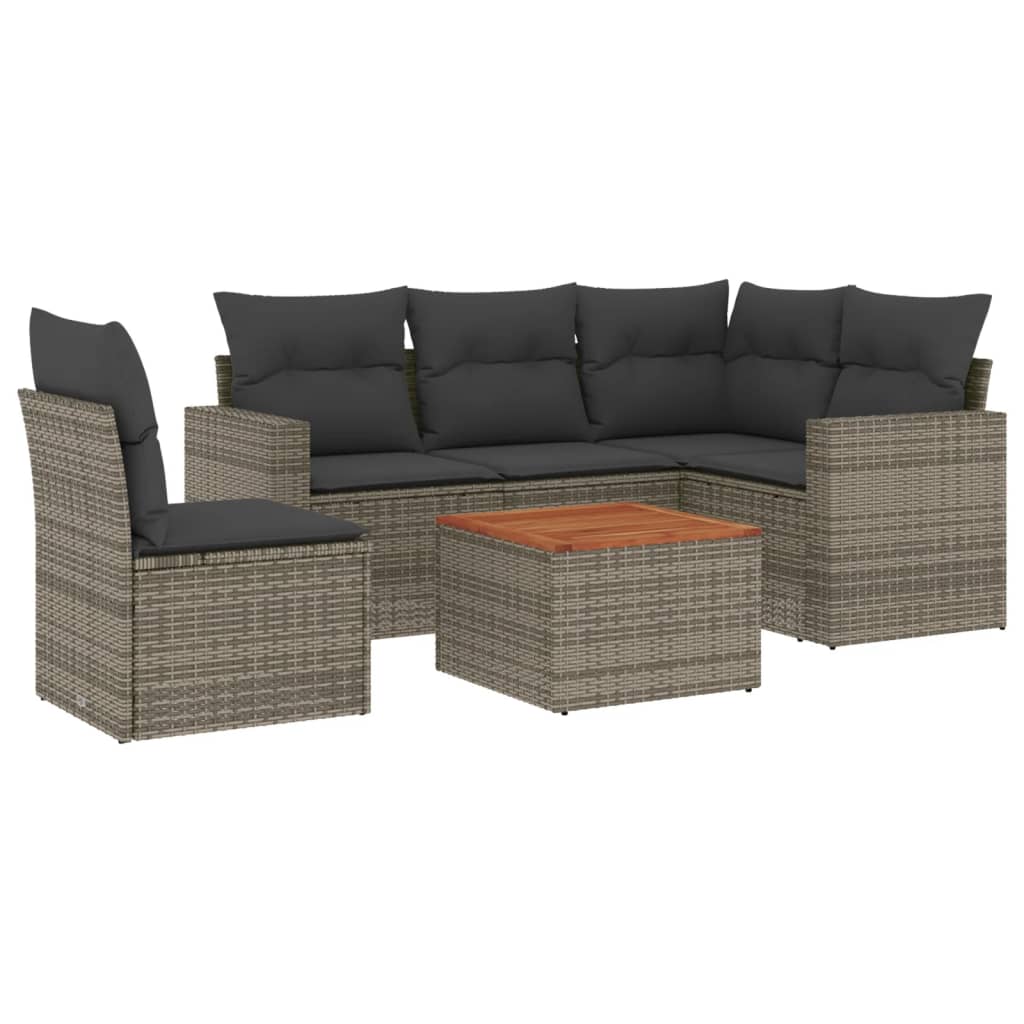 Set Divano da Giardino 6 pz con Cuscini Grigio in Polyrattan 3224128