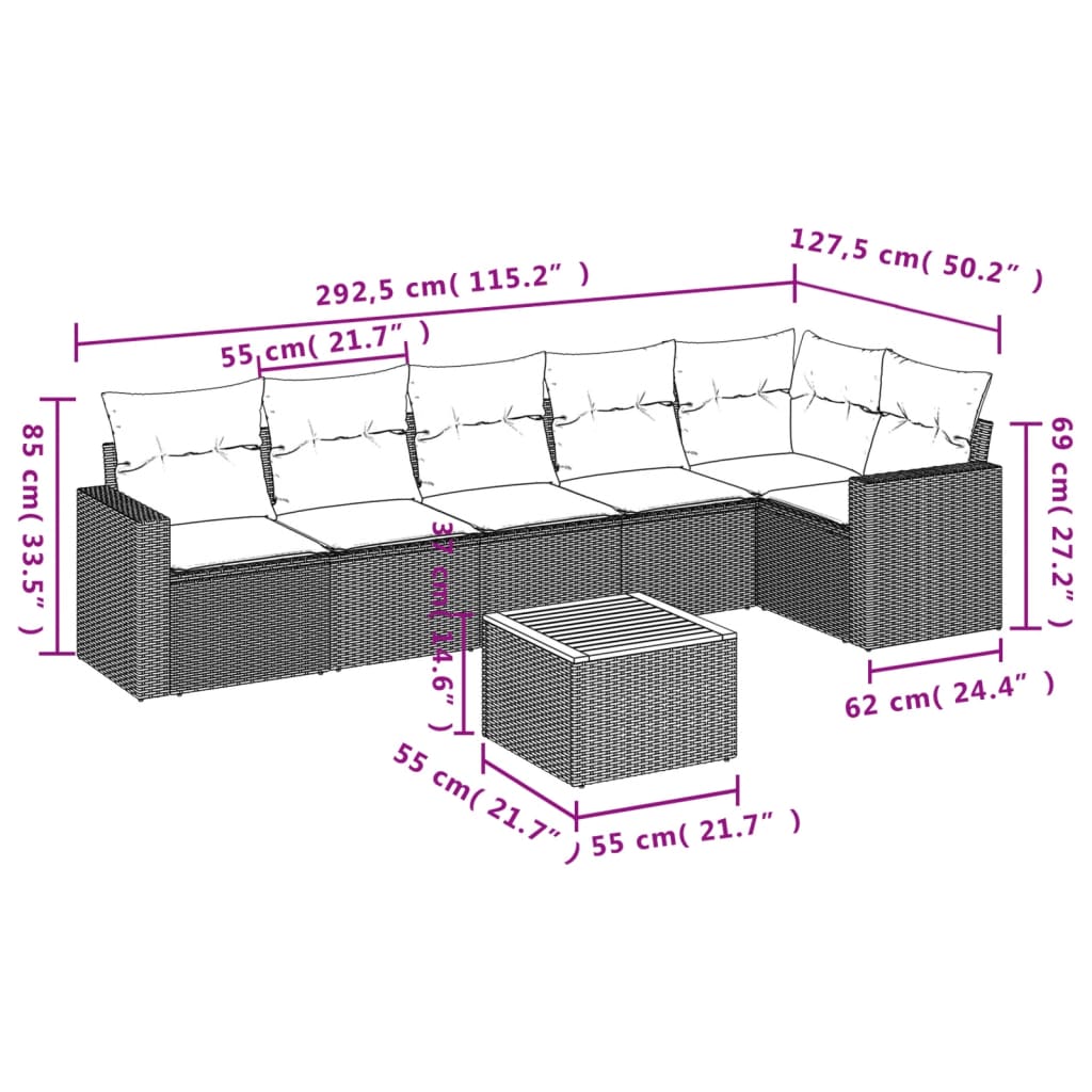 Set Divani da Giardino con Cuscini 7pz Nero Polyrattancod mxl 87656