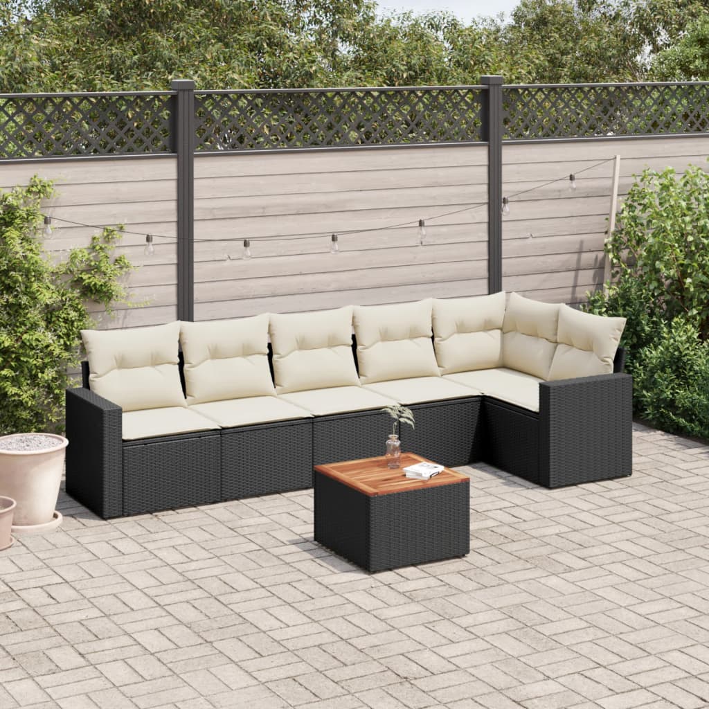 Set Divani da Giardino con Cuscini 7pz Nero Polyrattan 3224131