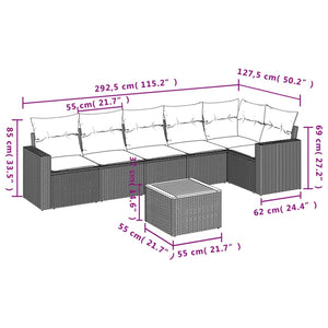 Set Divani da Giardino 7 pz con Cuscini Beige in Polyrattancod mxl 111652