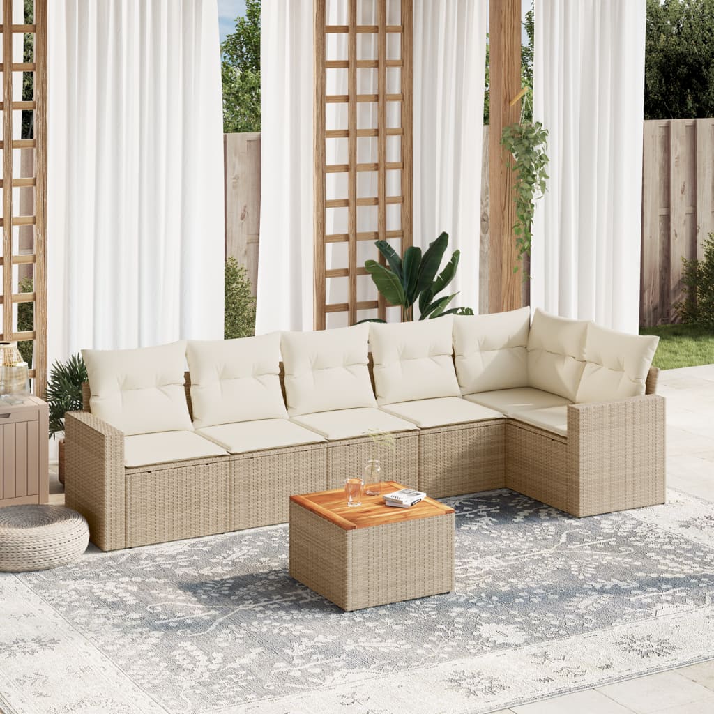 Set Divani da Giardino 7 pz con Cuscini Beige in Polyrattancod mxl 111652