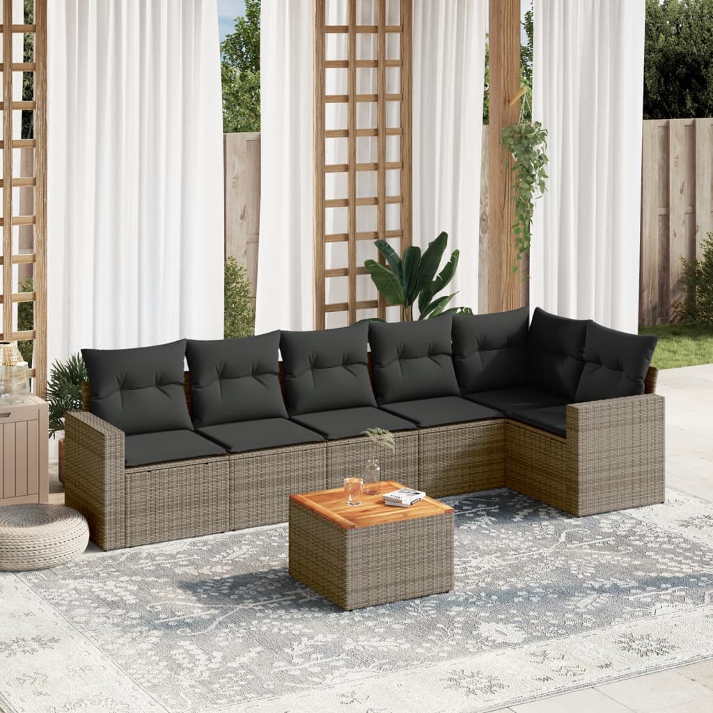 Set Divani da Giardino 7 pz con Cuscini Grigio in Polyrattan 3224135