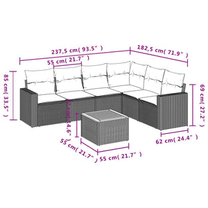 Set Divani da Giardino 7 pz con Cuscini Grigio in Polyrattan 3224142